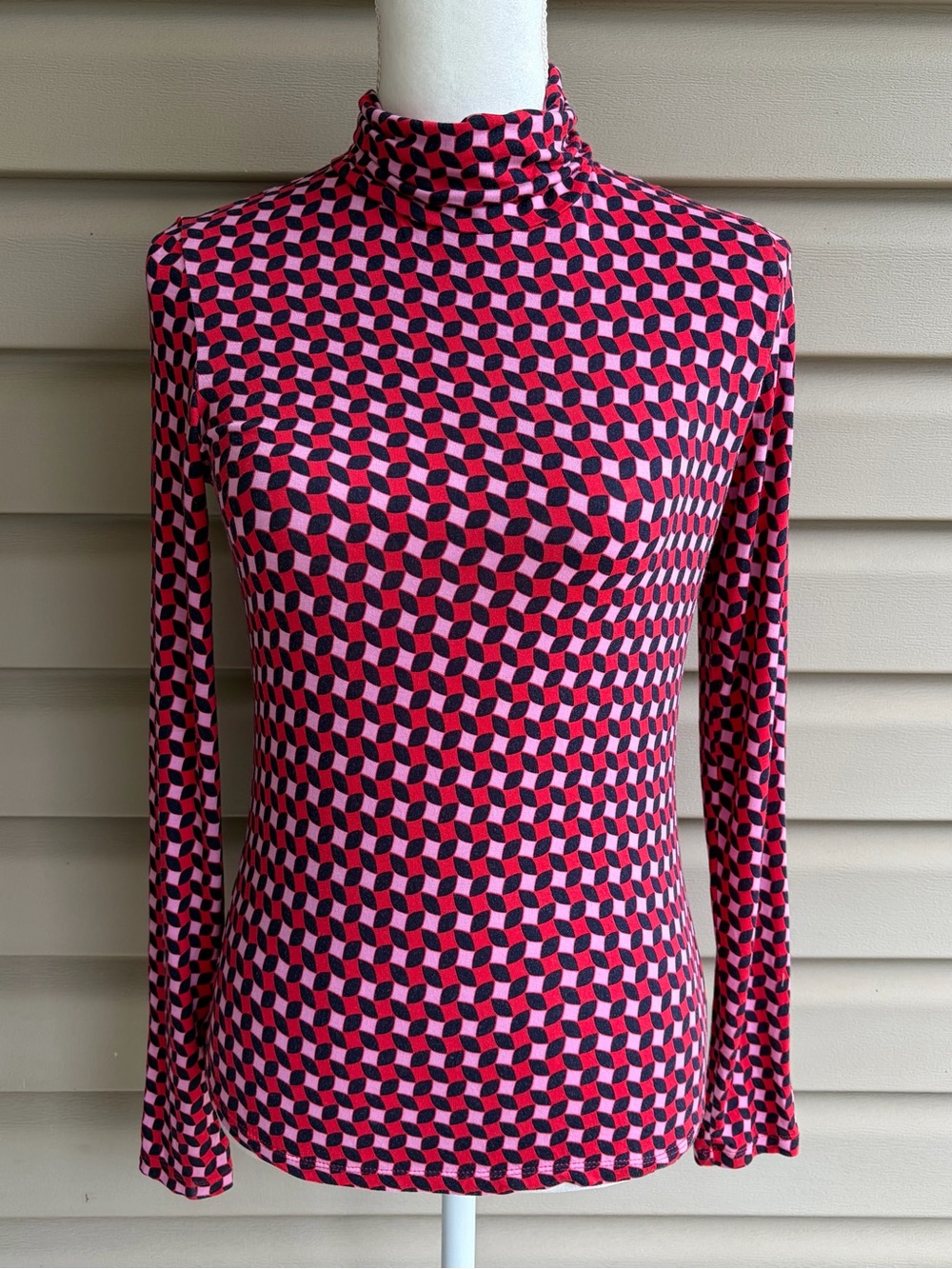 •Boden• Geometric Polly Jersey Mock Neck Top - Size 8
